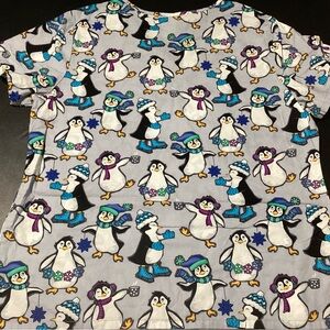 ScrubStar Top Women’s Size 2XL V Neck Pull Over Penguin Pockets Winter Medical